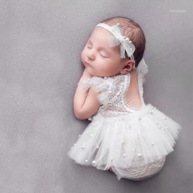 Bộ 3 Món Gồm Áo Liền Quần Ren + Chân Váy Ngắn Kèm Băng Đô Làm Phụ Kiện Chụp Ảnh Cho Bé Sơ Sinh