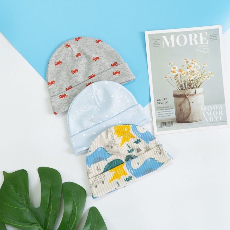 Set 3 mũ cotton đẹp size cho bé 0-1 tuổi