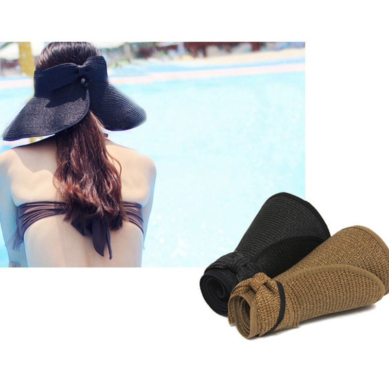 Mũ Rơm Chống Nắng Mùa Hè Hở Chóp Thắt Nơ Lưng Có Thể Điều Chỉnh Thoáng Khí Cho