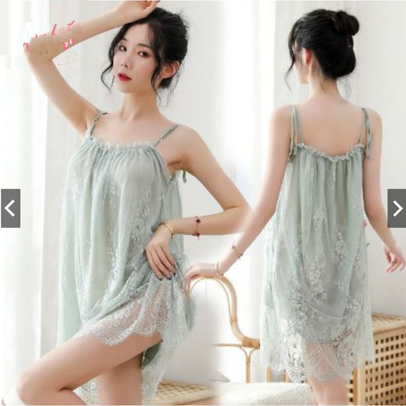(Siêu sexy) Đầm Ngủ, Váy Ngủ Hai Dây Phối Ren Sexy Girl MS5174