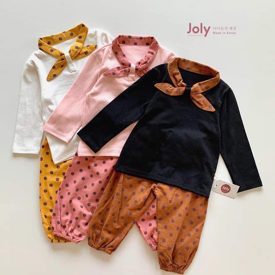 Set chấm bi bé gái màu hồng