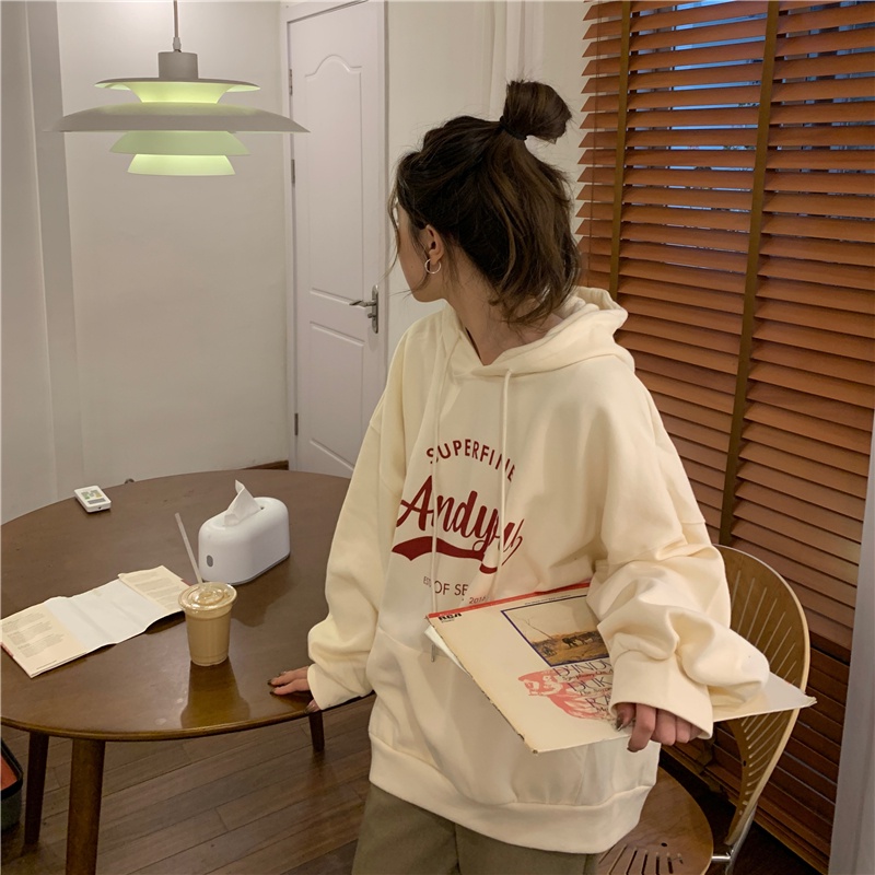 Áo hoodie SUXI dáng rộng màu sắc thời trang Hàn Quốc cho nữ