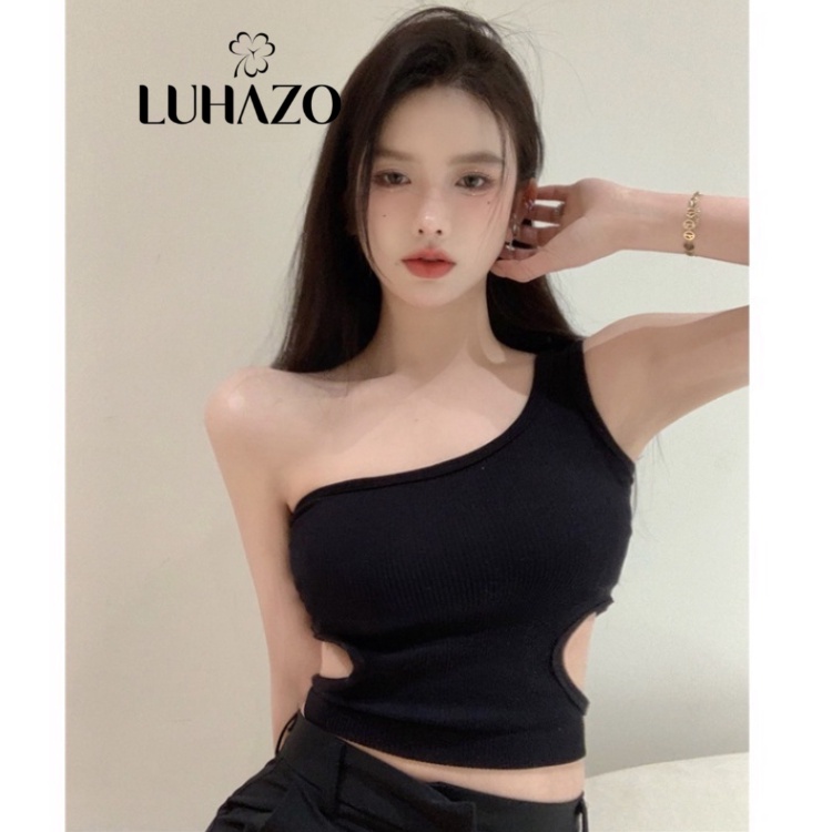 Áo croptop nữ kiểu LUHAZO Hàn Quốc len dệt kim mỏng cúp ngực có bra lot ngực ôm sexy body DK7T402