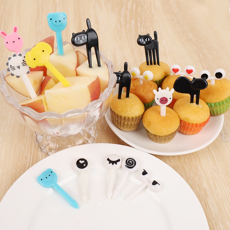 Set 6/10 Nĩa Ăn Trái Cây Hình Động Vật Mắt Mèo Đen 3-6CM
