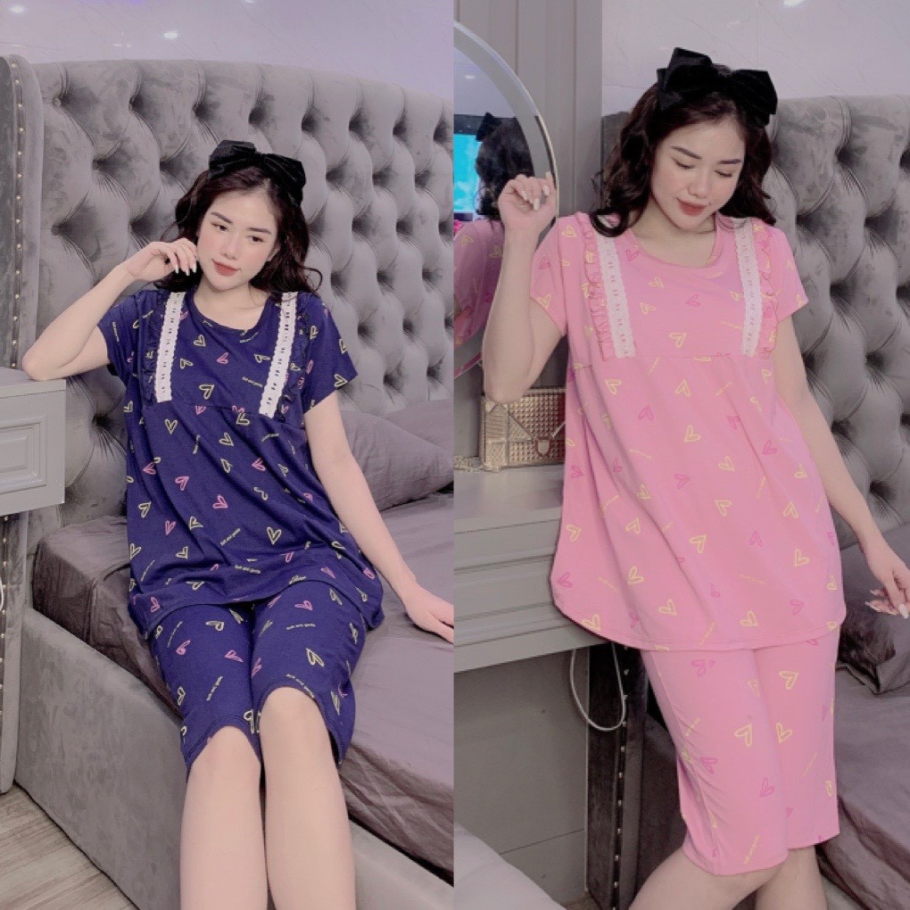 Bộ đồ TIM LỬNG cổ tròn thiết kế viền ren chất liệu cotton thoáng mát cho mẹ mặc bầu và sau sinh BL846