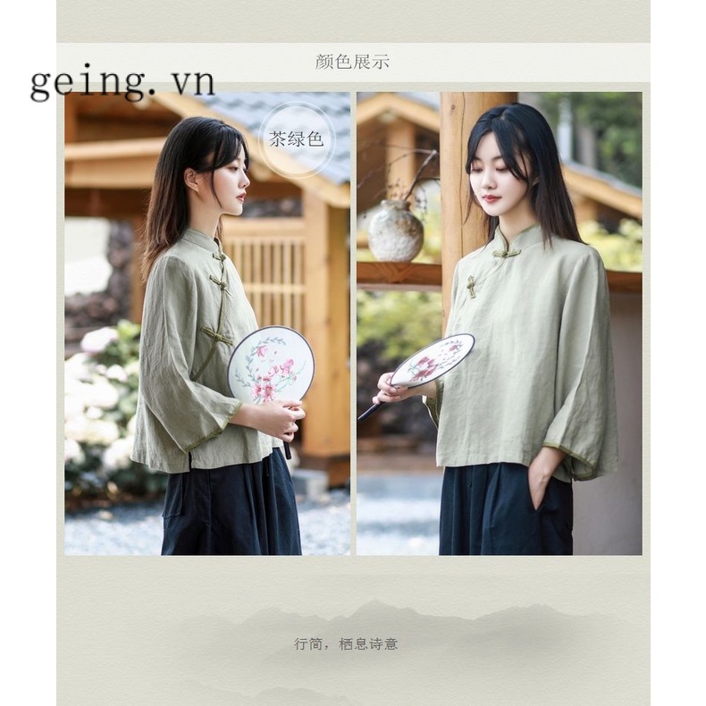 Bộ Sườn Xám Cách Tân Dáng Ngắn Bằng Cotton Màu Trơn Phong Cách Trung Hoa Cổ Điển Thời Trang Xuân Hè Cho Nữ