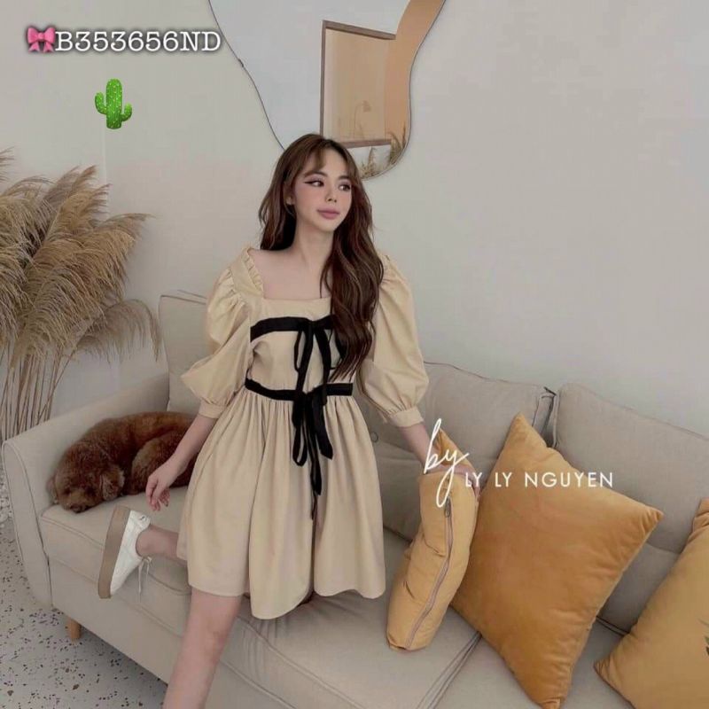 Đầm baby doll phối nơ
