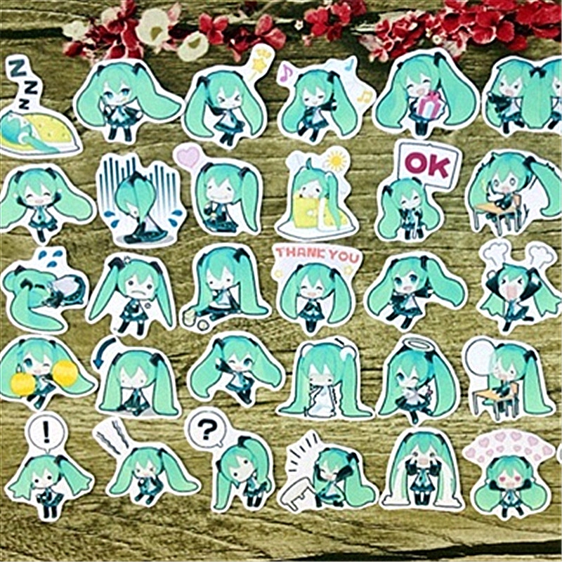 Bộ 40 miếng dán hình Hatsune Miku dễ thương dùng để trang trí