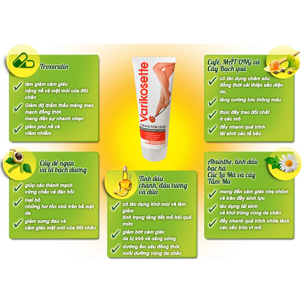 Kem Bôi Suy Giãn Tĩnh Mạch Varikosette SỐ 1 Tại NGA 75ml -  Giúp cải thiện lưu thông m.áu, loại bỏ ứ tĩnh mạch