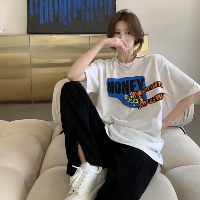 Áo Thun Tay Ngắn Cổ Tròn Dáng Rộng In Hình Móng Vuốt Hổ Thời Trang Mùa Hè