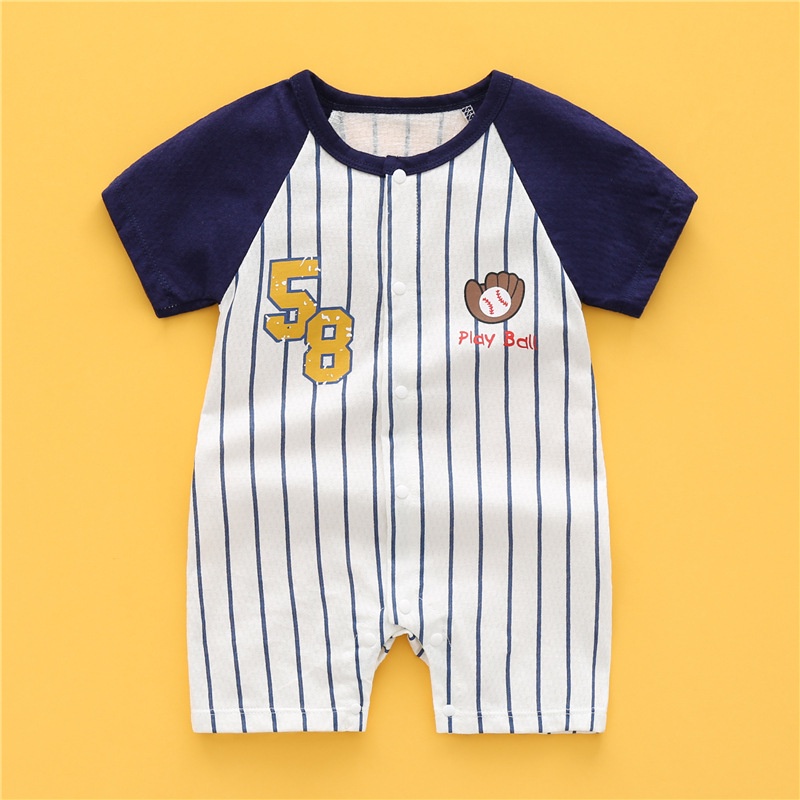 Bộ Áo Liền Quần Cotton Tay Ngắn Kẻ Sọc Cầu Vồng Hoạt Hình Dễ Thương Cho Trẻ Sơ Sinh