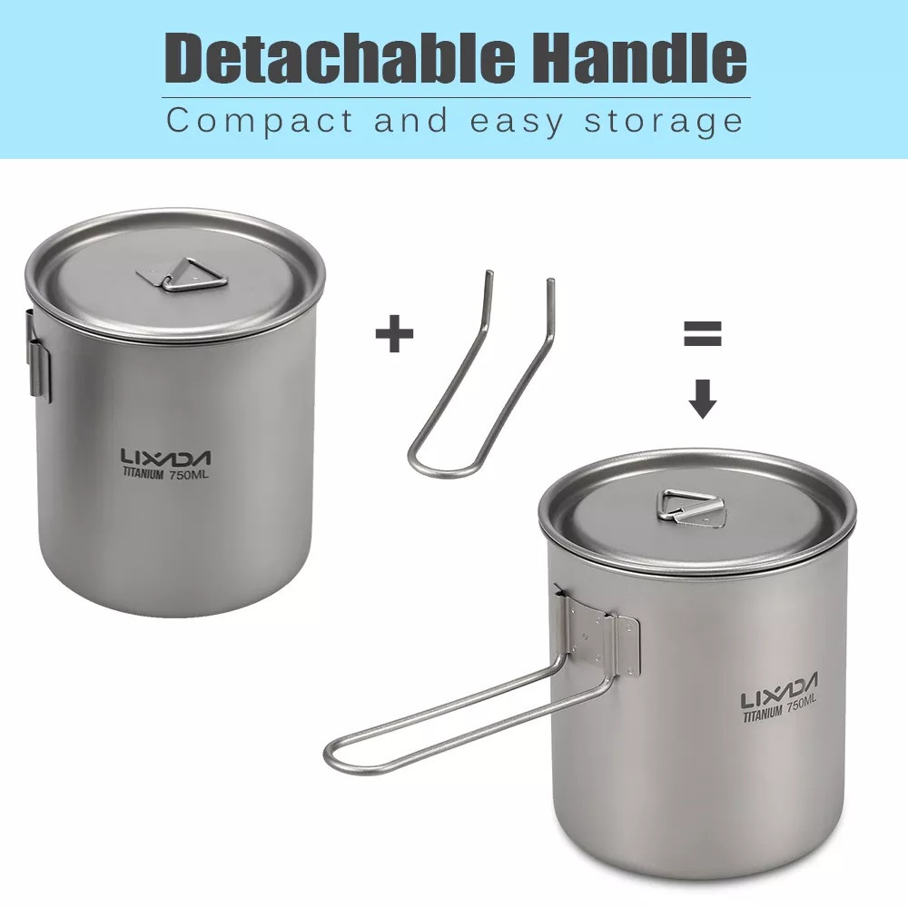 Cốc, Nồi Titan Lixada Cắm Trại Có Tay Cầm Tháo Rời 750ml