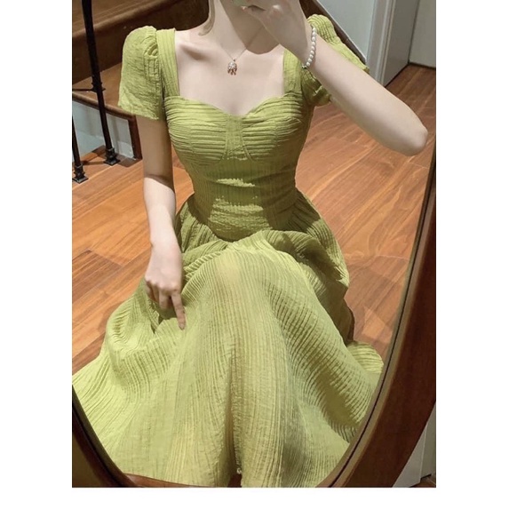 Đầm tay phồng cúp ngực dáng xòe dài siêu xinh - Leaf Dress