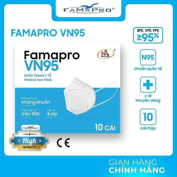 Hộp 10 Cái Khẩu trang N95 5 Lớp VN95 Kháng Khuẩn (Tiêu Chuẩn Xuất khẩu BFE ≥95%)