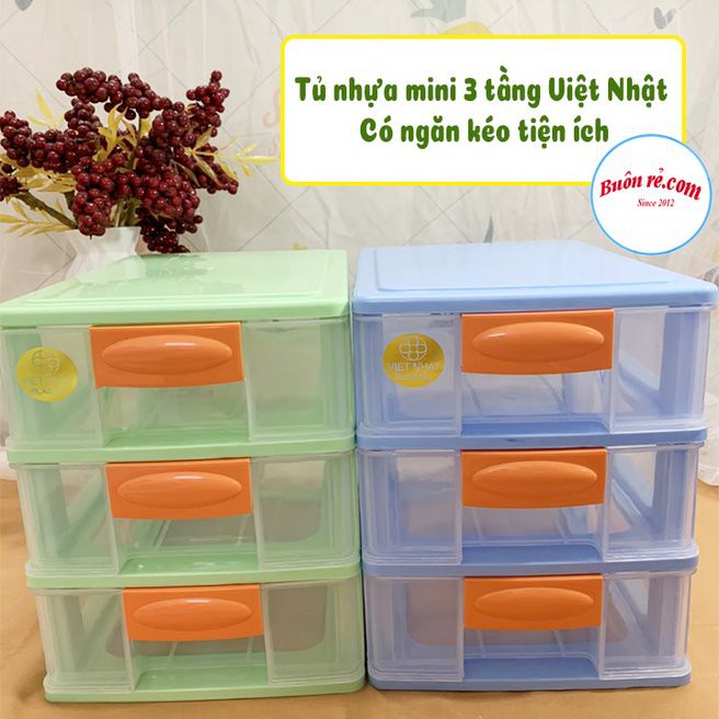 Tủ nhựa mini 3 tầng Việt Nhật (MS: 3683) -Tủ mini để bàn đựng mỹ phẩm, đồ dùng đa năng -br 01352