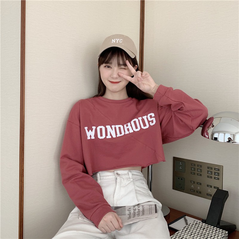 Áo croptop nữ dài tay ZOZORO form vừa in chữ WONDROUS chất vải đẹp thoáng mát - AT17