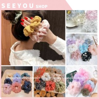 Combo 100 scrunchies nơ buộc tóc vải nhiều mẫu hot trend