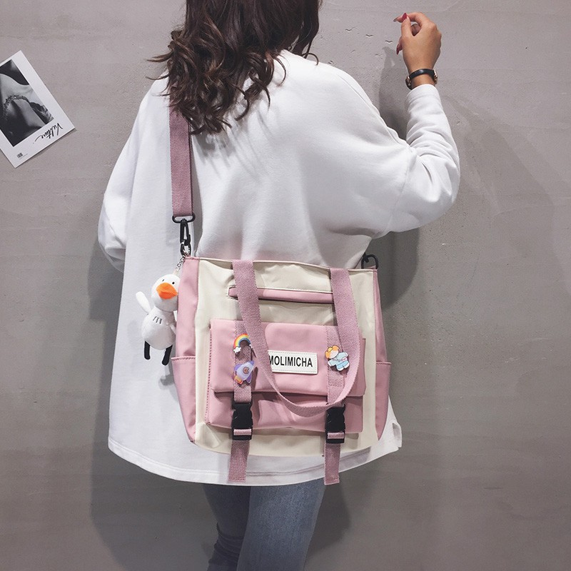 Người đưa tin vải Nhật Bản nữ học sinh trung học cơ sở dạy kèm túi xách túi xách cặp học sinh dung lượng lớn túi đeo vai hoang dã