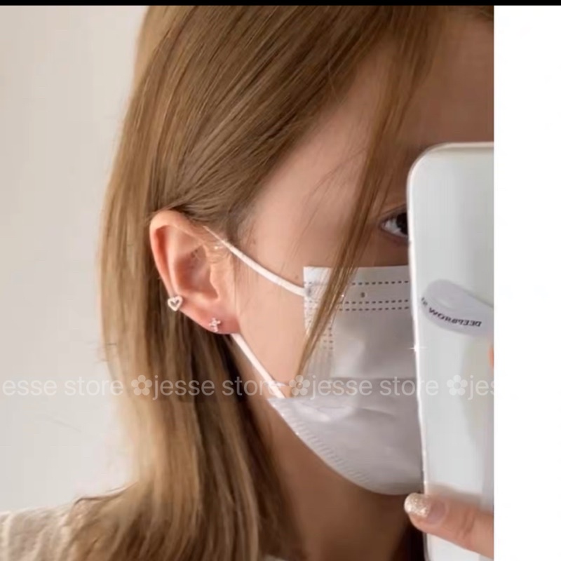 1 Khuyên tai thép không gỉ tim viền đá T19 jesse store