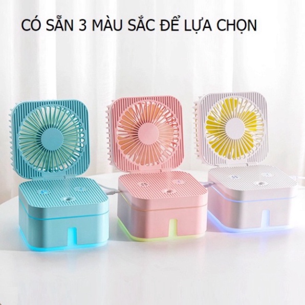 Quạt Mini Phun Sương Để Bàn Gấp Gọn Magic Cube 3 Chế Độ Mát, Đèn Ngủ Siêu Tiện Dụng, Tự Động Tạo Ẩm Trong 3H Cao Cấp