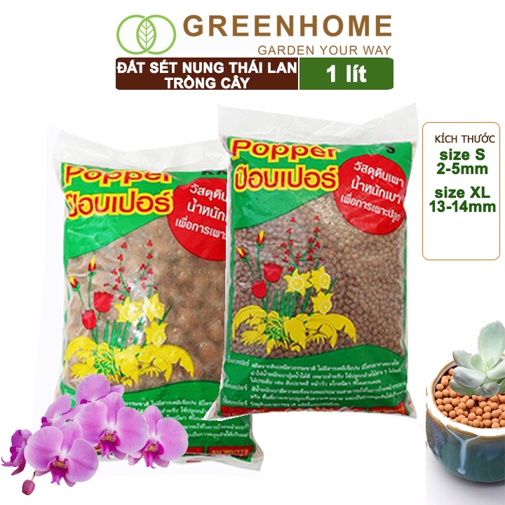 Đất sét nung trồng cây thái lan Greenhome, bao 1lít, nhiều size để lựa chọn, trồng sen đá, phong lan, sứ, thuỷ canh