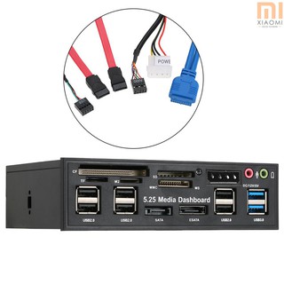 【shine】Multi-Function USB 3.0 Hub eSATA SATA Port Internal Card Reader PC Dashboard Media Front Panel Audio for SD MS CF TF M2 MMC Memory Cards Fits 5.25" Bay