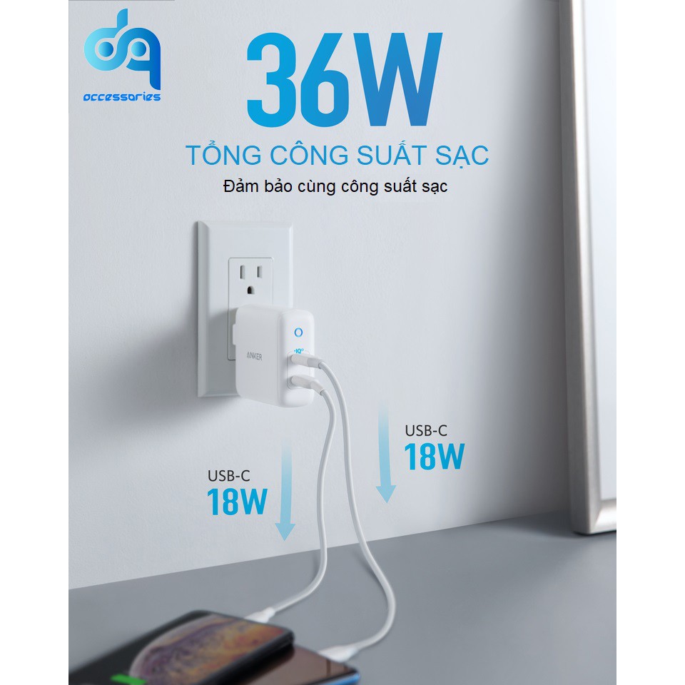 Sạc Anker PowerPort III Duo 36W - A2628 - sạc 2 Cổng USB Type-C