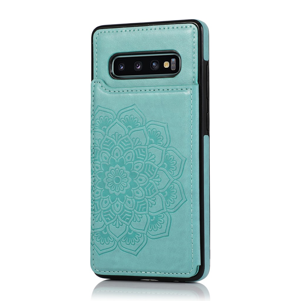 Samsung Galaxy S8 S9 S10 Plus S7 Edge S8+ S9+ S7+ S10+ Mandala Double Magnetic Buckled Bracket Leather Phone Case Card Solts Shockproof Casing Protection Cover Back Shell