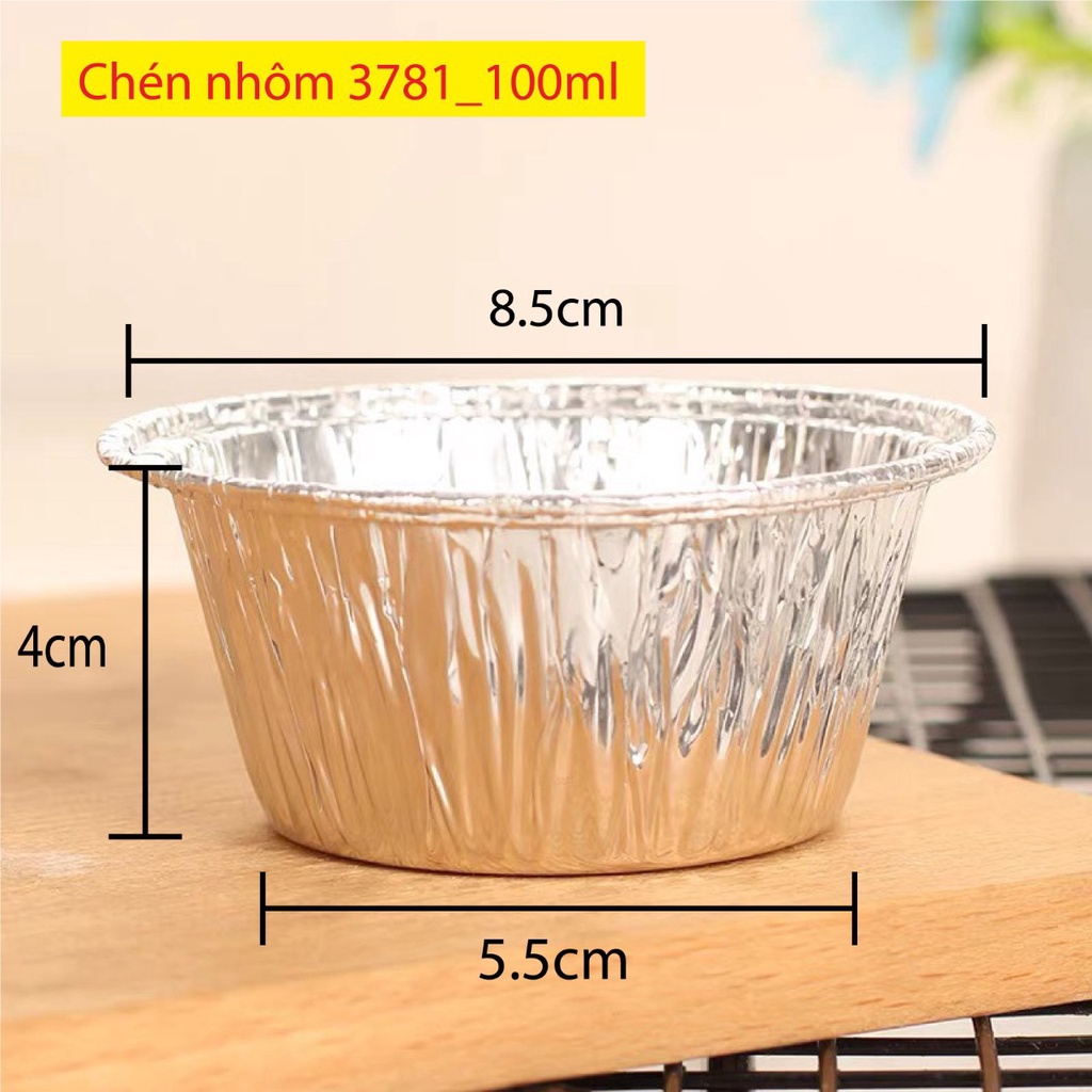 50 Chén nhôm – Khay giấy bạc, có 3 size: 50ml, 100ml và 250ml, tiện dụng, dùng đựng bánh tart, nướng hàu, nướng bánh,...