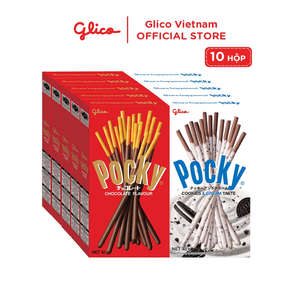 Combo 10 hộp bánh snack que Pocky Happy Set B 610G 5 Sô Cô La 5 Cookies