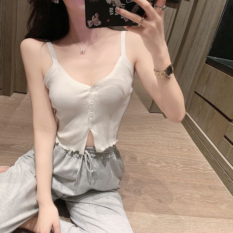 Áo Hai Dây Dệt Kim Cổ Chữ V Xẻ Tà Quyến Rũ Cho Nữ