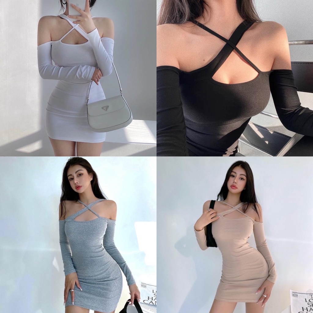 {NHẬP MÃ VOUCHER GIẢM GIÁ}Váy nữ đầm body rớt vai dây chéo váy body đầm nữ sang chảnh Anna Store