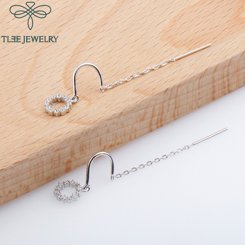 Khuyên tai bạc nữ TLEE circle dáng tua dài móc cài nữ tính TleeJewelry B0156