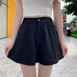 Quần short nữ ống rộng lưng cao bigsize - Quần đùi bầu màu đen cạp bo chun rộng