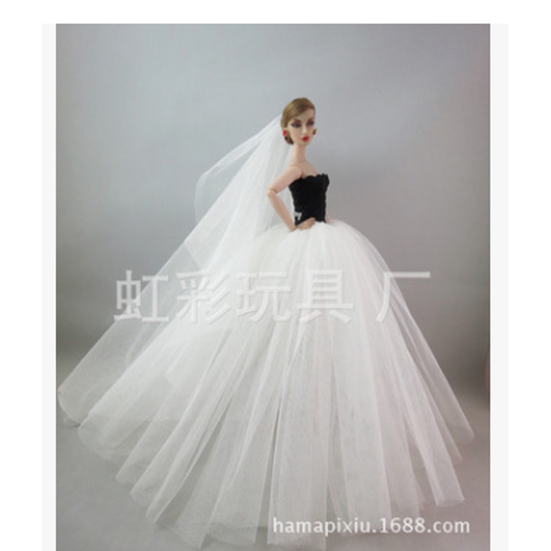 Gift Lace Handmade Long Tail Veil Evening Dress Doll Wedding Cloth