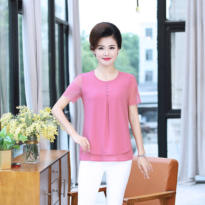 Áo Sơ Mi Chiffon Tay Ngắn Thời Trang Mùa Hè Cho Phụ Nữ Trung Niên 40-50 Tuổi