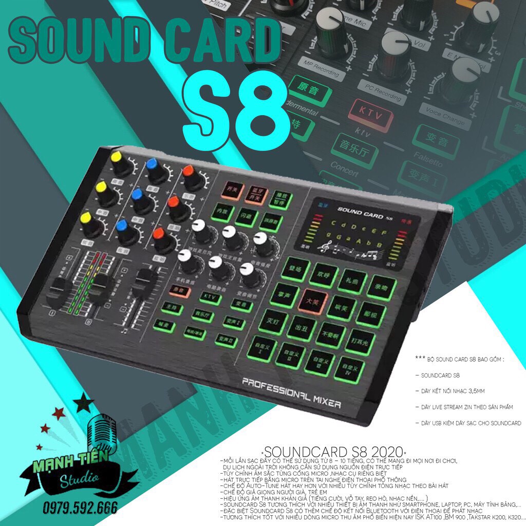 [GIÁ SỈ] SoundCard Livestream S8 - lọc nhiễu được tạp âm - 9 hiệu ứng âm thanh- hát karaoke, livetream fb bán hàng