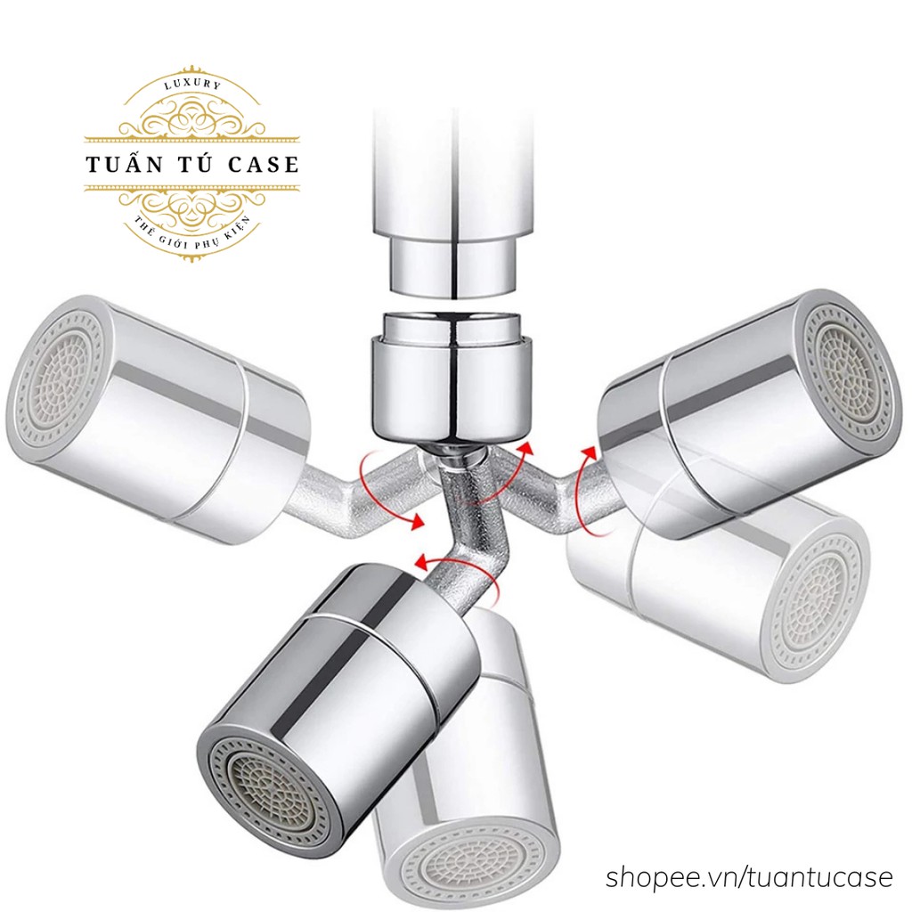 Đầu nối vòi nước đầu vòi nước tăng áp xoay 720 độ đa năng chất liệu inox