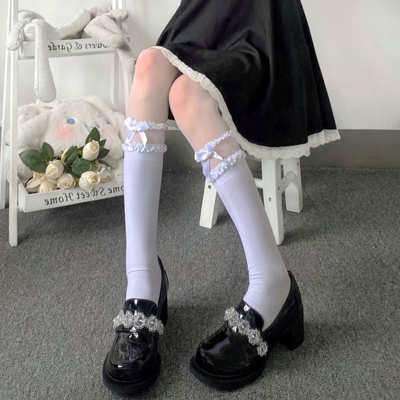 Vớ dài phối ren mượt mà phong cách Lolita quyến rũ thời trang dành cho nữ