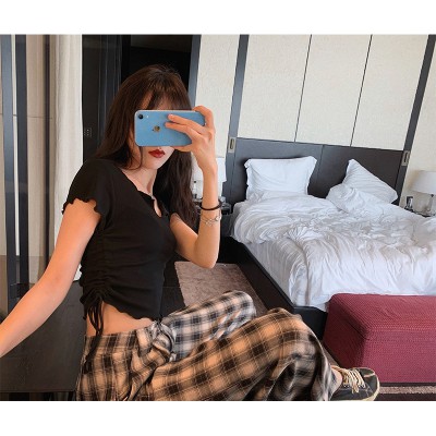 NRVP Áo croptop dệt kim tay ngắn cổ chữ V thời trang hè cho nữ