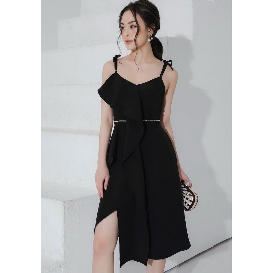 Đầm thun 2 dây phom chữ A xoè xẻ đùi thắt nơ (cò nhiều size và màu) hàng thiết kế cao cấp