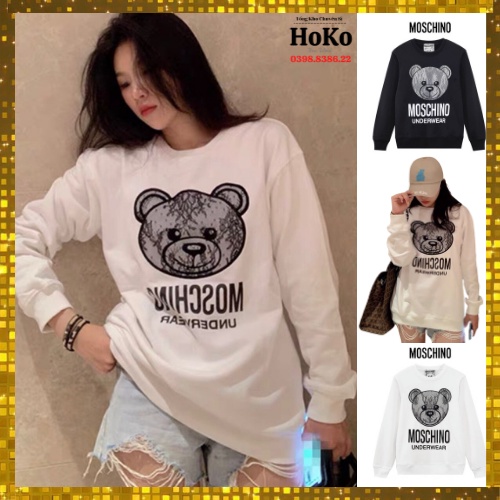 áo sweater unisex form rộng áo moschino in hình gấu chất liệu nỉ, co giãn 4 chiều