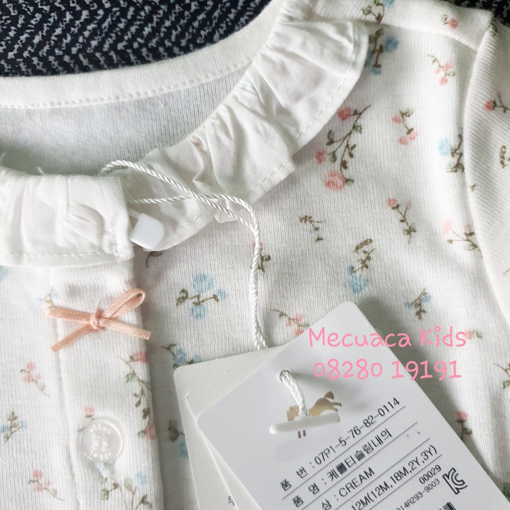 [80] Bộ ngủ cotton dài tay thu đông trắng hoa nhí cổ bèo cho bé gái xuất Hàn dư xịn