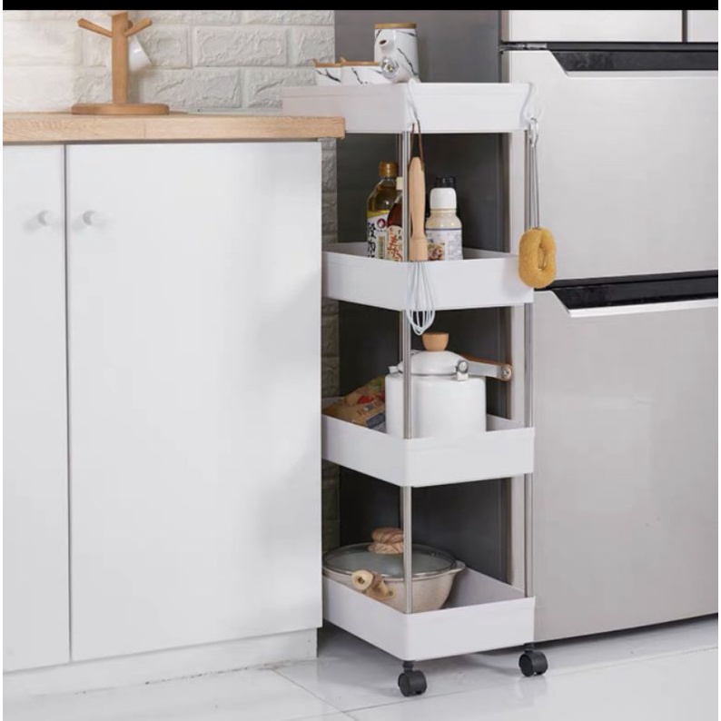 Kệ để đựng đồ đa năng cao 4 tầng có bánh xe đẩy di động nhà bếp, phòng tắm inox