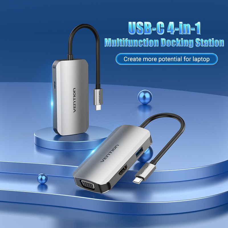 Hub USB C VENTION 4 Trong 1 Type C Sang PD/USB3.0/HDMI/VGA Cho Laptop