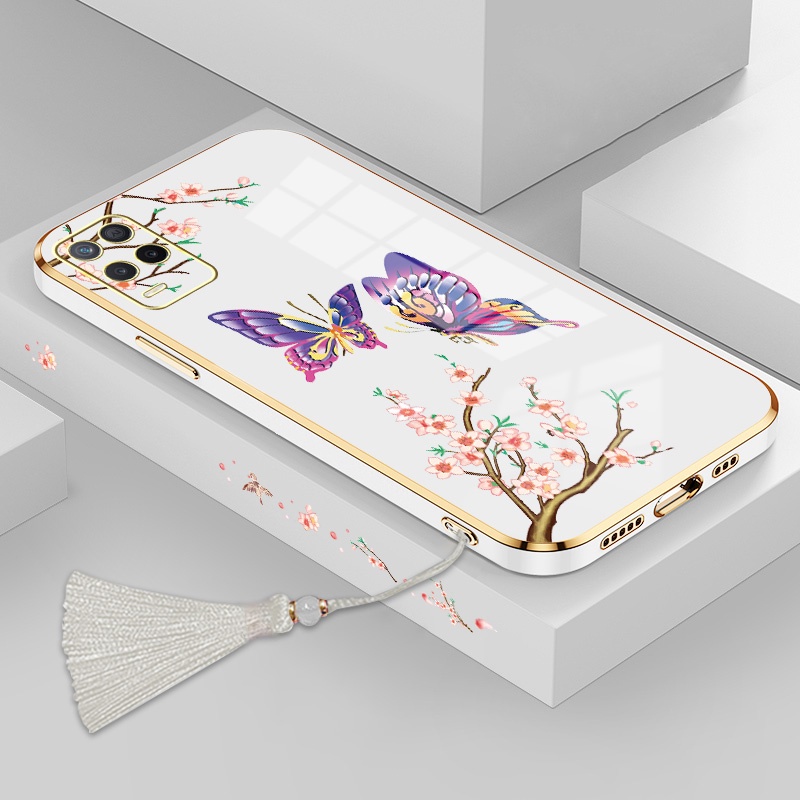 ốp lưng oppo a54 Ốp Điện Thoại Silicon Họa Tiết Bươm Bướm Kèm Dây Đeo Cho oppo a54