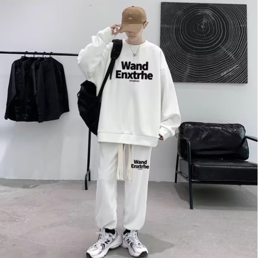 Set Áo sweater In Chữ + Quần ống rộng đồ bộ nam Thời Trang bộ thể thao nữ Hàn Quốc Mới bộ quần áo Nam Nữ