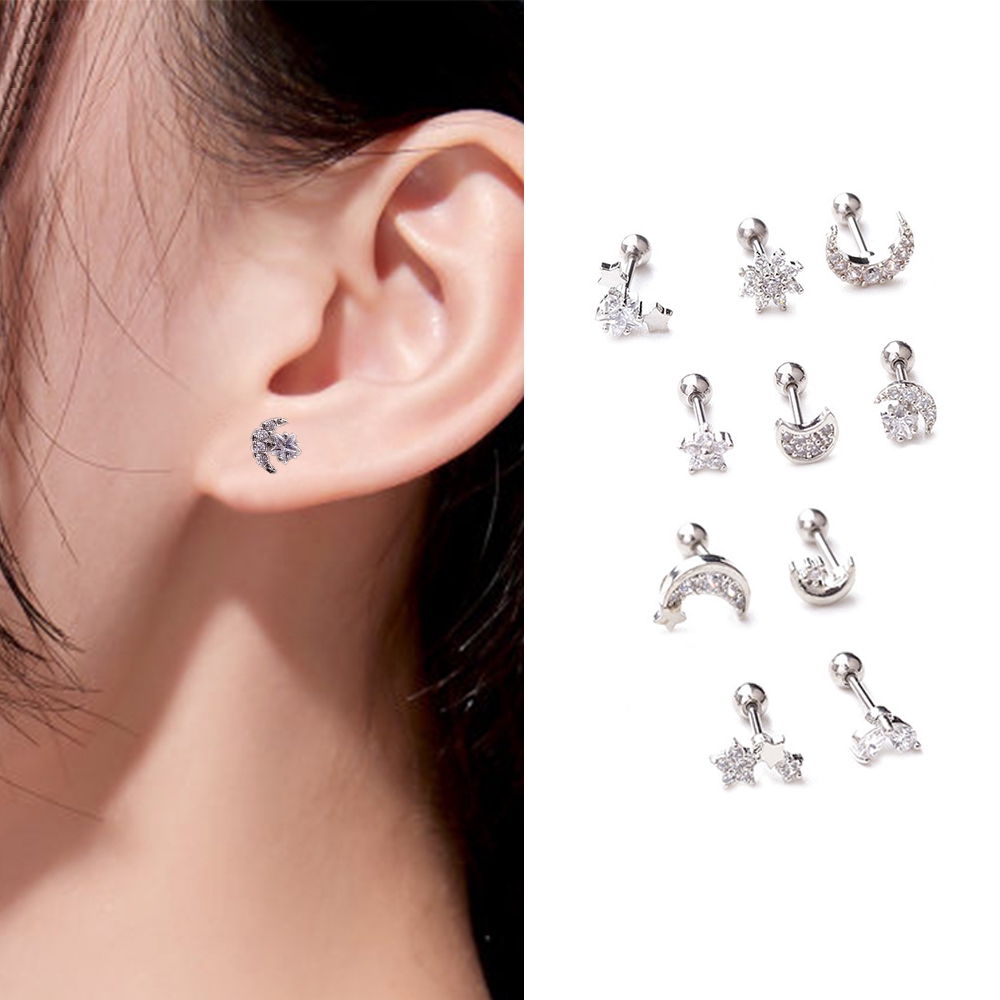 Hoa Tai Hình Bán Nguyệt Đính Đá Zircon Bằng Thép Không Gỉ