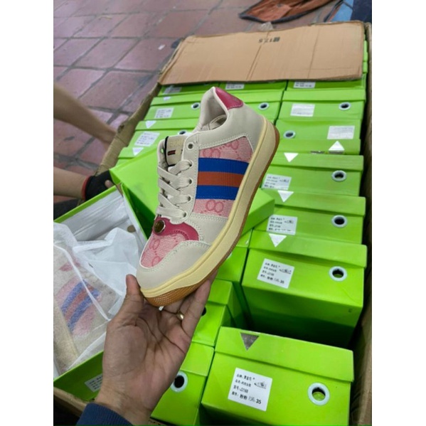 giày thể thao họa tiết gc hồng và xanh