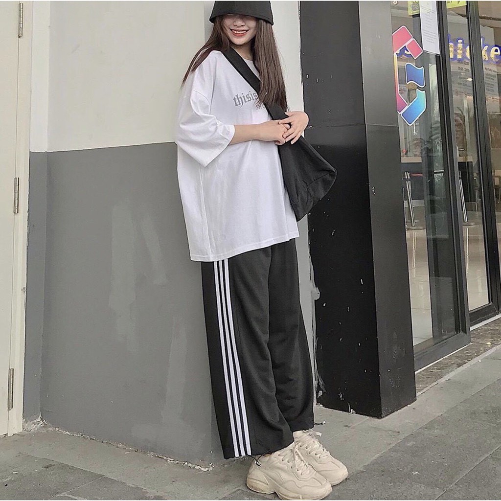 Quần 3 Sọc Ống Rộng Thể Thao Unisex - Culottes kẻ trắng dáng suông cạp chun basic Ulzzang SIÊU HOT-mặc được 2 kiểu Hàng